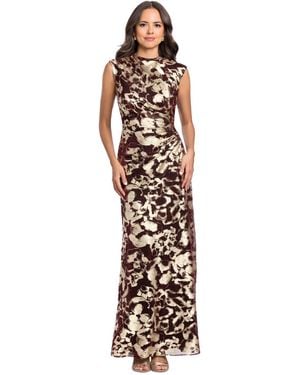 Betsy & Adam Mock Neck Gown Dress - Metallic