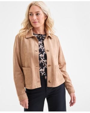 Style & Co. Faux-suede Button-front Jacket - Natural