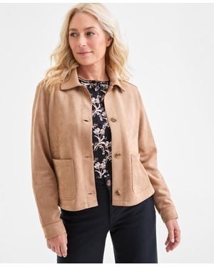 Style & Co. Faux-suede Button-front Jacket - Natural