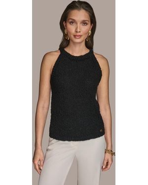 Donna Karan Textured Knit Sleeveless Top - Black
