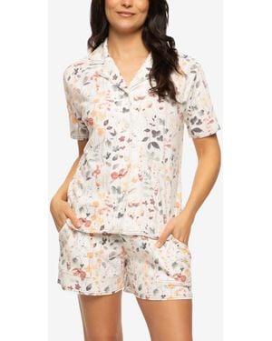 Felina Josephine Notched Collared Shirt And Shorts Pajama Set Style 900871 - White
