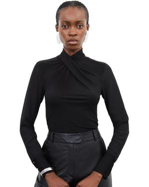 Karen Millen Jersey And Georgette Mix High Neck Top - Black