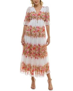 Taylor Floral-striped Swiss-dot Chiffon Dress - White