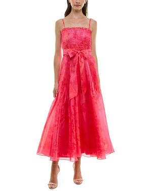 Taylor Printed Pleated Sleeveless Midi Dress - Red