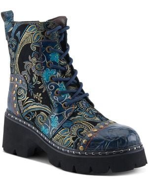 L'ARTISTE L Artiste S Severity Hand-painted Lace-up Combat Boot - Blue
