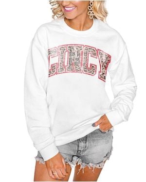 Gameday Couture Cincinnati Bearcats Distressed Snap Perfect Oversized Pullover Sweatshirt - White