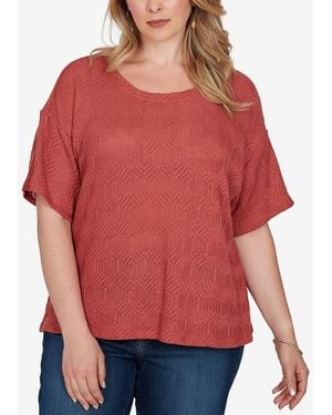Ruby Rd. Plus Size Crochet Diamond Textured Knit Top