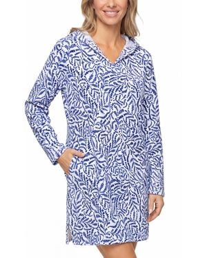Island Escape Cotton Coastal Printed Swim Cover Up Dress - Blue