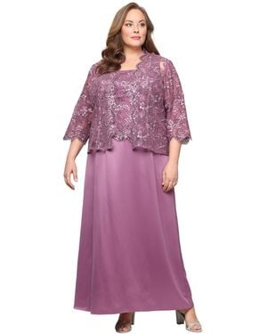 Alex Evenings Plus Size Stretch Tulle 3/4-sleeve Jacket Dress - Purple