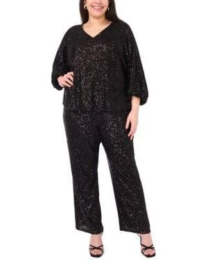 Vince Camuto Plus Size Sequin 3 4 Sleeve Blouse Sequin Pull On Flare Pants - Black