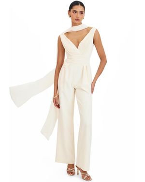 Miss Circle Harper Ruched V-neck Jumpsuit - White
