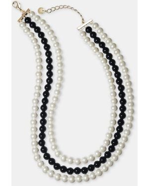 Charter Club Glass And Faux Pearl Three-row Necklace - Black