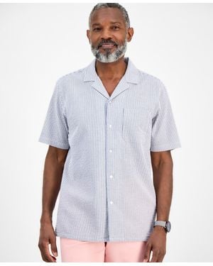 Club Room Short Sleeve Striped Seersucker Button-front Camp Shirt - White