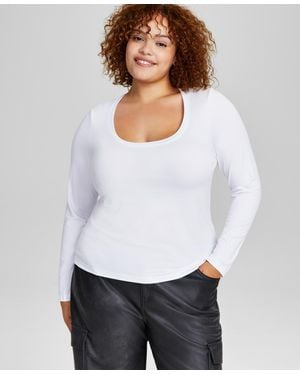 And Now This Trendy Plus Size Scoop-neck Long-sleeve Jersey Top - White