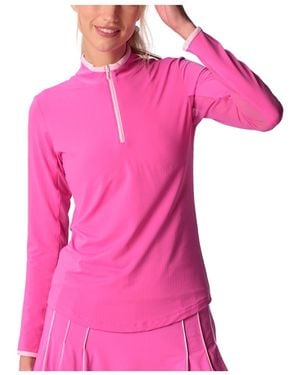 G Lifestyle Clothing G Lifestyle Long Sleeve Color Block Mock Neck Top - Pink