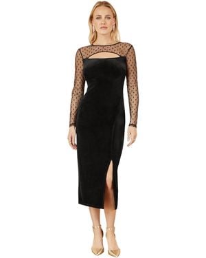 Yumi' Velvet With Slash Neckline Midi Dress - Black