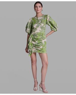 BCBGMAXAZRIA Paisley Print Ruffle Detail Crewneck Dress - Green