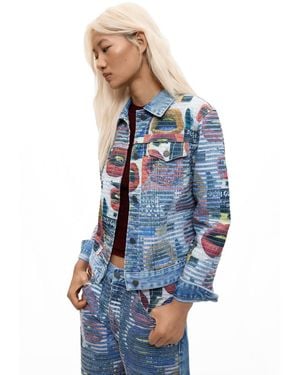 Desigual Printed Denim Jacket 100% Cotton, Cotton - Blue