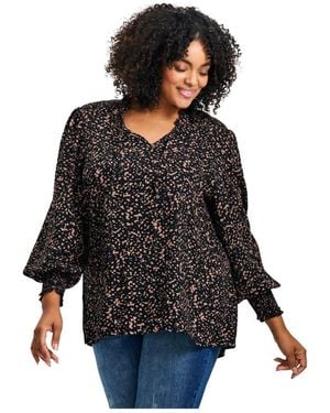 Avenue Plus Size Abby Blouson Sleeve Blouse - Black