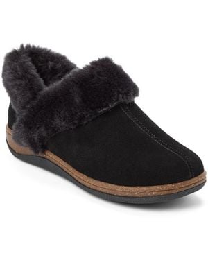Clarks Suede Ankle Boot Faux Fur Trim Slippers - Black