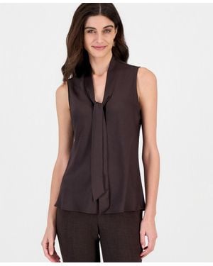 Kasper Petite Satin Tie-neck Sleeveless Blouse - Purple