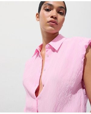 Mango Embroidery Striped Shirt - Pink