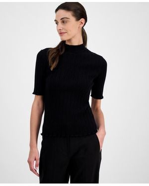 Anne Klein Cable Knit Short Sleeve Sweater P Xxs Xxl - Black