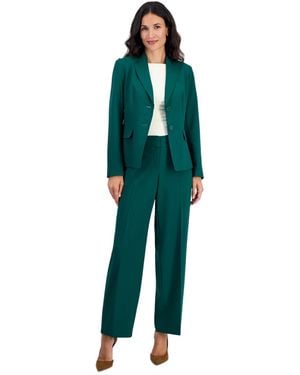 Le Suit Petite Notch Collar 2-button Wide-leg Jacket And Pants - Green