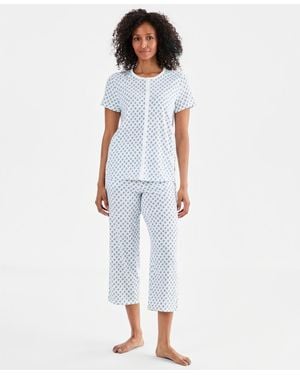 Charter Club 2-pc. Cotton Printed Cropped Pajamas Set - Blue