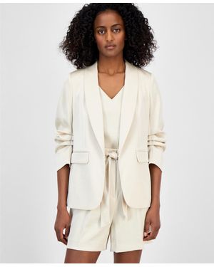 Anne Klein Open-front Scrunch-sleeve Blazer - White