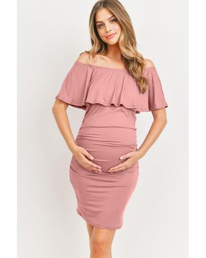Hello Miss Maternity Off-the-shoulder Ruffle Bodycon Dress - Pink