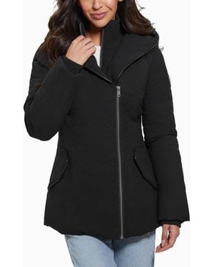 Guess Bibbed Shawl-collar Hooded Puffer Coat - Black