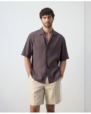 Mango Relaxed Fit Bowling Collar Shirt - Brown