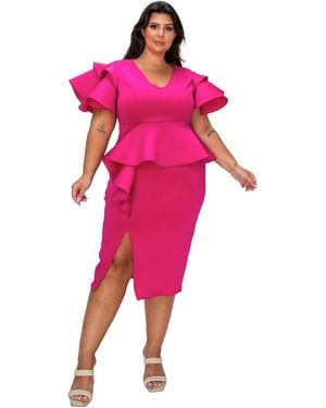 L I V D Plus Size Kira Neoprene Peplum Dress - Pink