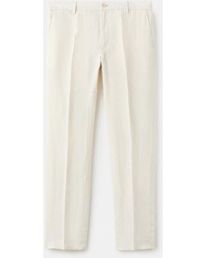 Mango Linen Striped Pants - White