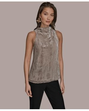 Donna Karan High Cowl Neck Burnout Top - Brown