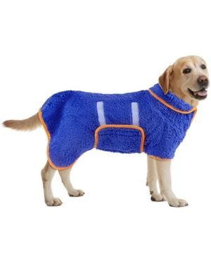 Aronkl Dog Bathrobe Quick Drying Super Absorbent Soft Warm Adjustable Machine Washable Pet Towel Supplies - Blue