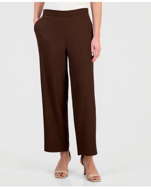 Anne Klein Essentials Petite Pebble-texture Knit Pull-on Pants - Brown