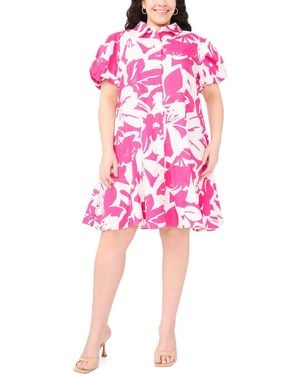 Msk Plus Size Printed Collared Neck Dress - Pink