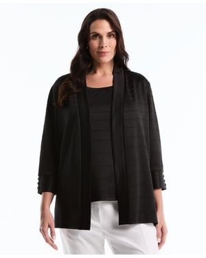 Rafaella Plus Size Ottoman Open Front Knit Cardigan Sweater - Black