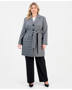 Le Suit Plus Size Belted Wide-leg Mid-rise 2 Piece Pantsuit - Blue