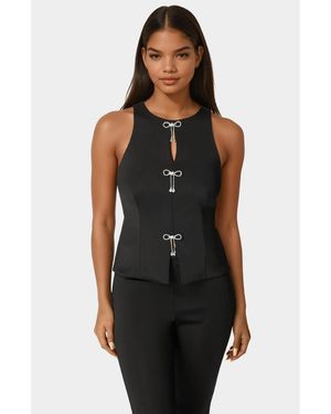 Bebe Bow Halter Neck Top - Black
