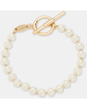 Ralph Lauren Imitation Pearl Logo Flex Bracelet - Natural