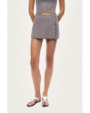 Nocturne Button Detail Linen Blend Skort - White