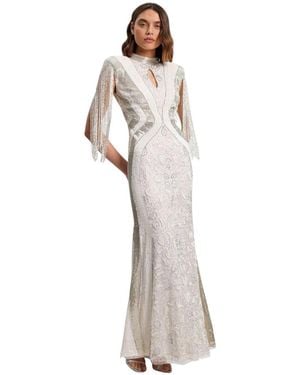 Karen Millen Tassel Sleeve High Neck Maxi Dress - White