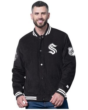 Starter Black Seattle Kraken Blackout Varsity Jacket - Blue