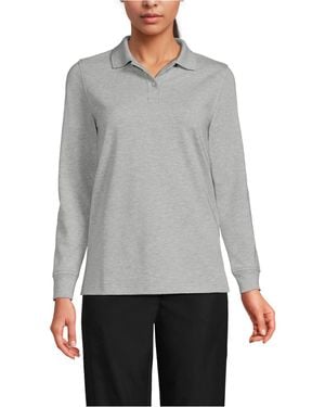 Lands' End School Uniform Long Sleeve Mesh Polo Shirt - Gray