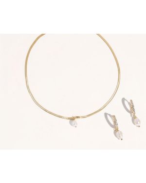 Joey Baby 2-pc. Set Handcrafted Sleek Snake Chain With Pearl Necklace And Earrings - White