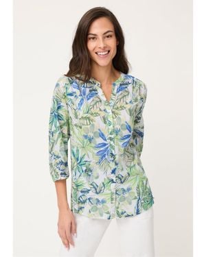 Olsen Botanical Print Tunic Shirt - Blue