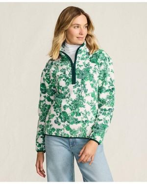 Lands' End Print Half Zip Cozy High Pile Fleece Pullover - Green